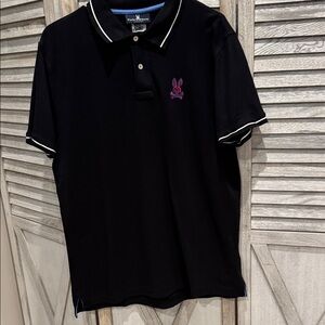 115. Psycho Bunny Men’s Black Polo with White Trim size 6 (L) pre owned